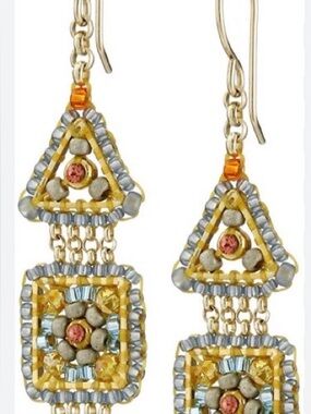 Miguel Ases Gold and Amber Beaded Drop Earrings